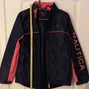 Nautica Kids Navy and Pink Jacket Water Resistant Jacket, Size L (12/14)